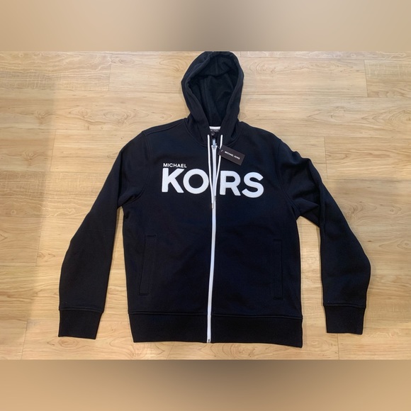 Michael Kors Men’s Embroidered Logo Cotton Blend Full-Zip Hoodie Black NWT L-XL - Picture 1 of 5